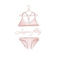 Fashionable lingerie. Lace panty and bra on white background. Beautiful silk, lace female underwear.