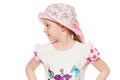 Fashionable little cute girl in shirt and hat, isolated on white background Royalty Free Stock Photo