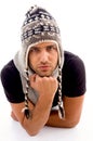Fashionable man posing in woolen hat Royalty Free Stock Photo