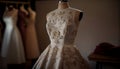 Fashionable mannequin showcases elegant wedding dress collection generated by AI Royalty Free Stock Photo