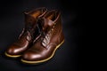 Fashionable mens leather brown shoes on black background