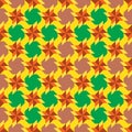 Fashionable ornamental seamless pattern with different geometrical shapes of yellow, green, orange, brown and old rose shades Royalty Free Stock Photo