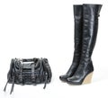 fashionable platform black boots with a handbag