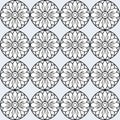 Fashionable and playful circular floral pattern in black and white with stylized geometric motifs