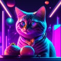 Fashionable portrait of a cat in neon light. 3d rendering AI Generated