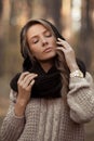 Inspiring,admiring,sensual,lovely,beautiful attractive girl in warm sweater Royalty Free Stock Photo