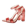 Fashionable red shoes sandals isolated on white background. Watercolor hand drawing illustration. Art for fashion design Royalty Free Stock Photo