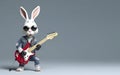 Fashionable rabbit plays the guitar on a gray background with copy space. AI generated