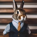 A fashionable rabbit in stylish clothing, posing for a portrait with a curious and alert expression1