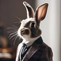 A fashionable rabbit in stylish clothing, posing for a portrait with a curious and alert expression3