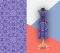 Fashionable seamless pattern for printing on textiles and paper. Mock up female dress with an ornament. Mannequin for demonstratio Royalty Free Stock Photo