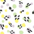 Fashionable seamless pattern with round spots and watercolor brush strokes. Royalty Free Stock Photo