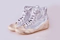 Fashionable silver women`s boots with shoelaces