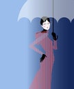 Fashionable slim stylish beautiful woman with translucent umbrella in glasses and raincoat, fashion illustration