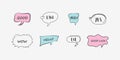 Colorful set of fashionable speech bubbles in a flat design with messages. Online chat clouds. Hand drawn doodle. banner Royalty Free Stock Photo