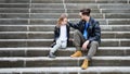 Dad and daughter walk around the city Royalty Free Stock Photo