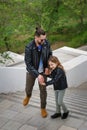 Dad and daughter walk around the city Royalty Free Stock Photo