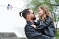 Dad and daughter walk around the city Royalty Free Stock Photo