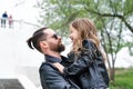 Dad and daughter walk around the city Royalty Free Stock Photo