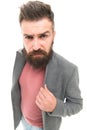 Fashionable and stylish man. Brutal man with long beard and stylish haircut. Caucasian man with mustache and beard hair