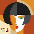 Fashionable stylish woman. Modernist style woman head with stylish headdress. Modernism style art.