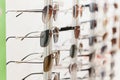 fashionable sunglasses on the shop shelf. Royalty Free Stock Photo