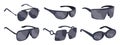Fashionable sunglasses. Trendy shades, modern eyewear accessories, black frames sunnies flat vector illustration set on white Royalty Free Stock Photo