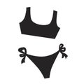 Fashionable swimsuit with bra and panties isolated on white background, black silhouette vector stock illustration with bathing Royalty Free Stock Photo