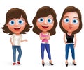 Fashionable teenager woman model vector characters set smiling Royalty Free Stock Photo