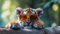 Fashionable Tiger Cub Portrait with Stylish Sunglasses Summer Chic