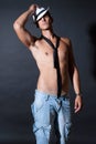 Fashionable topless male with white fedora Royalty Free Stock Photo