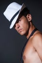Fashionable topless male with white fedora Royalty Free Stock Photo
