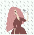 Fashionable trend illustration. drawing portrait of a woman. Wavy curly hair. Avatar