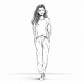 Fashionable Vector Drawing Of A Serene Woman In Monochrome Style