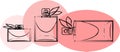 Fashionable vector illustration. An image of transparent perfume bottles of different sizes and heights against a