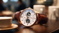 Elegant Watch On Table: Photorealistic Detailing And Celestial Precision