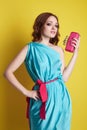 Fashionable woman with clutch. retro style Royalty Free Stock Photo