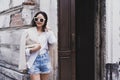 Fashionable woman with copy space stock photo.Cropped shot of a beautiful young female walking through the city