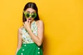 sunglasses woman happy young fashion stylish flower style beautiful emotion yellow