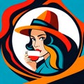 Fashionable woman in a big hat holding a cup of coffee generative ai. Rustic vintage vestern style Royalty Free Stock Photo