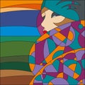 Fashionable woman pattern. Flapper. Art deco stained glass pattern.