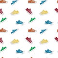 Fashionable woman s shoes snickers. Seamless pattern.