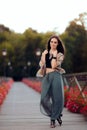 Fashionable Woman in Turkish Style Outfit on The Bridge of Desires Royalty Free Stock Photo