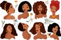 Fashionable womans with different hair style. Collection womans and leaves ideal for postcards, scrapbooking, posters