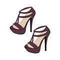 Fashionable women brown high-heeled sandals. Open shoes. The design is suitable for icons Royalty Free Stock Photo