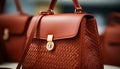 Fashionable women carrying elegant leather luggage, a modern travel accessory generated by AI