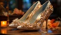 Fashionable women gold high heels add elegance and glamour generated by AI