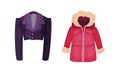 Fashionable women outerwear set. Cropped jacket and warm jacket for girl. Stylish winter, spring or autumn clothing Royalty Free Stock Photo