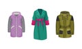Fashionable women outerwear set. Warm coat and jacket. Stylish winter, spring or autumn clothing vector illustration