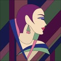 Fashionable women pattern. Art deco stained glass pattern.